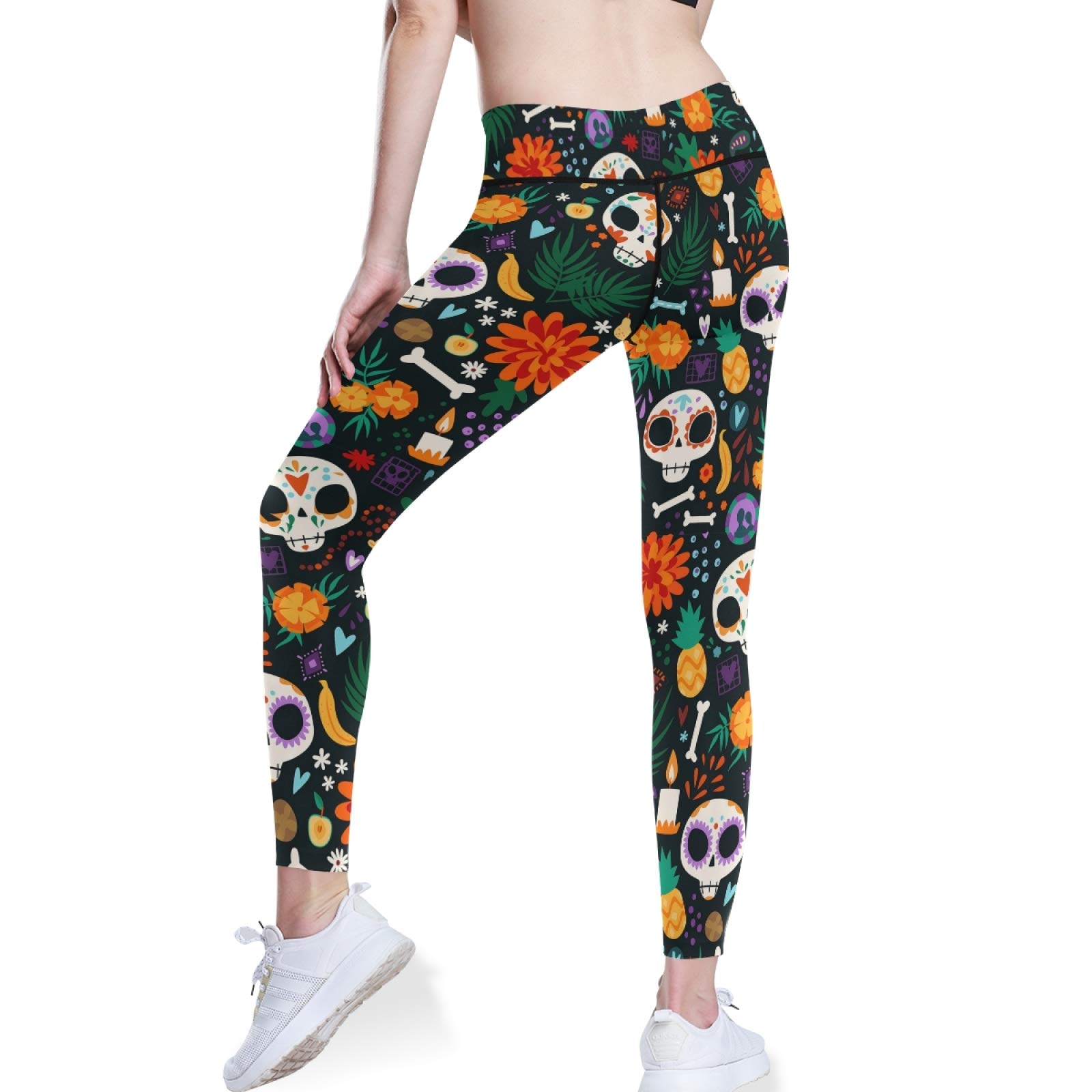 Colorful Dia De Los Muertos Yoga Pants - High Waist Tummy Control Leggings for Workout & Running