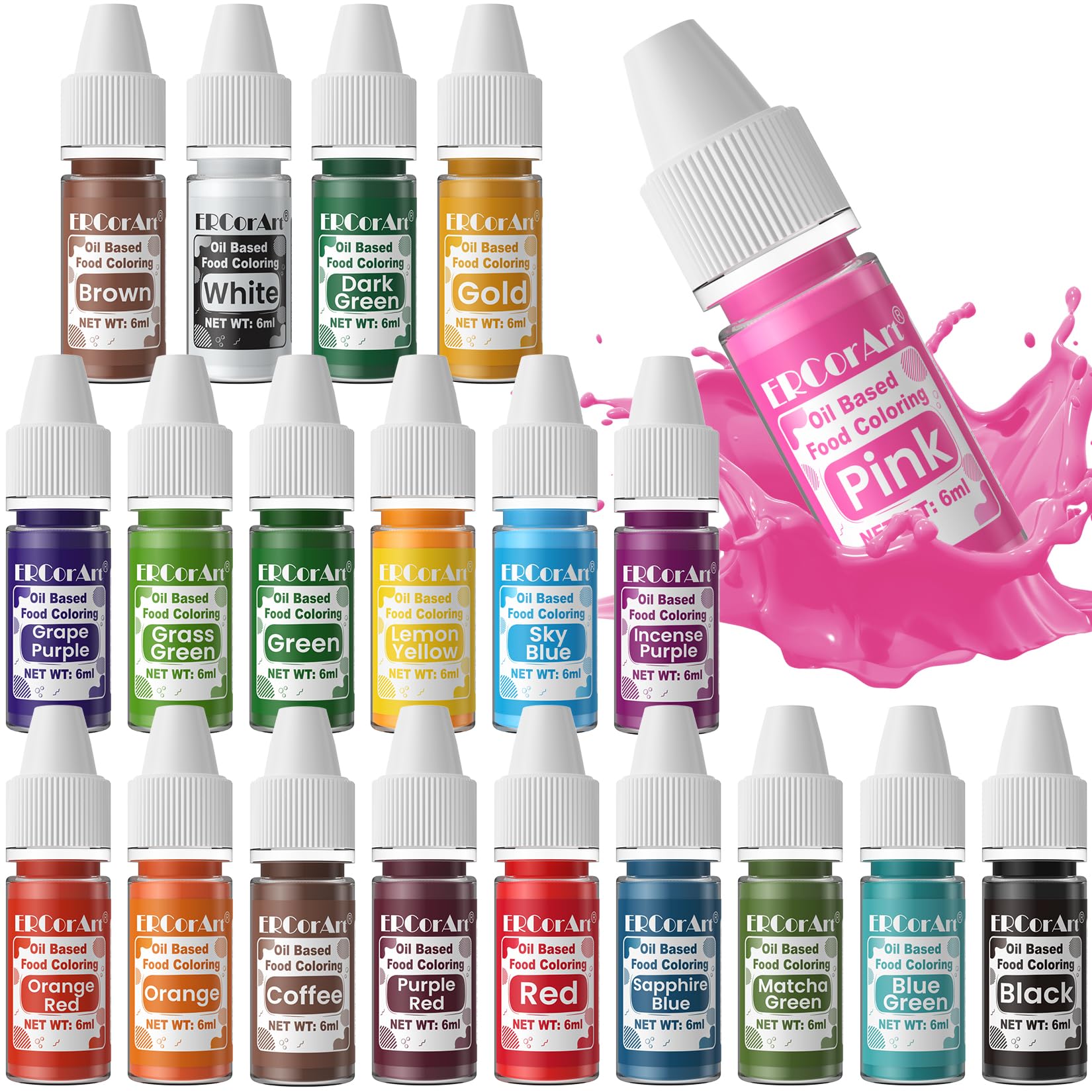 Premium Oil-Based Food Coloring for Chocolate - 20 Vibrant Colors, Edible Oil Dye for Candy, Cake Decorating, Baking, Fondant & Frosting (0.25 Fl Oz) - Perfect for Professional Bakers, Home Chefs & DIY Dessert Decorations
