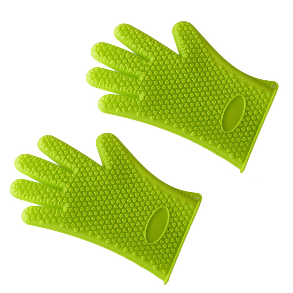 Heat Resistant BBQ Gloves - 2 Pairs Silicone Oven Mitts for Grilling, Cooking & Baking - Non-Slip Grip Pot Holders (Green) - Perfect for Outdoor BBQ, Camping & Kitchen Use