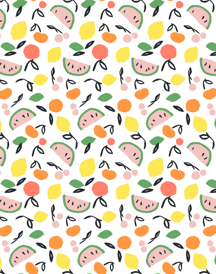 Island Fruits Wallpaper by Tea Collection - White Tropical Fruit Peel & Stick Wallpaper for Kitchen, Bathroom, and Nursery Decor
