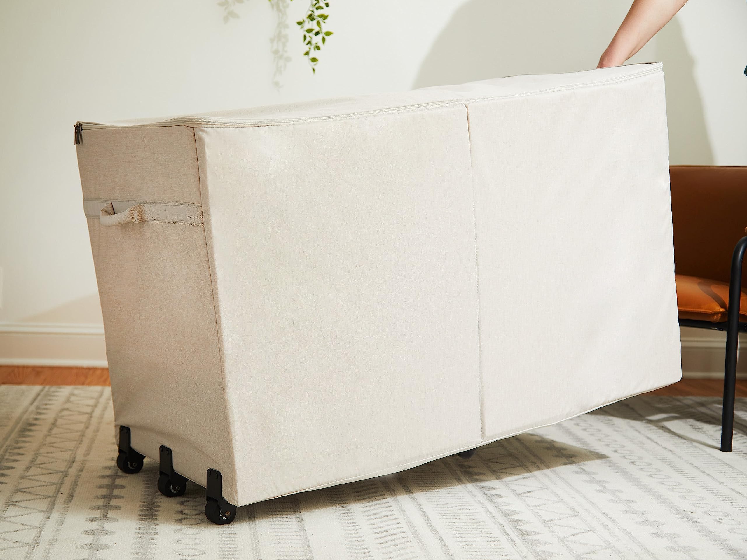 Covermates Keepsakes Rolling Structured Storage Bag – Heavy Duty Polyester with Padded Handles & Dual Zipper – Closet Organizer for Blankets, Quilts, Comforters – Beige Heather for Bedroom, Nursery, or Dorm Storage