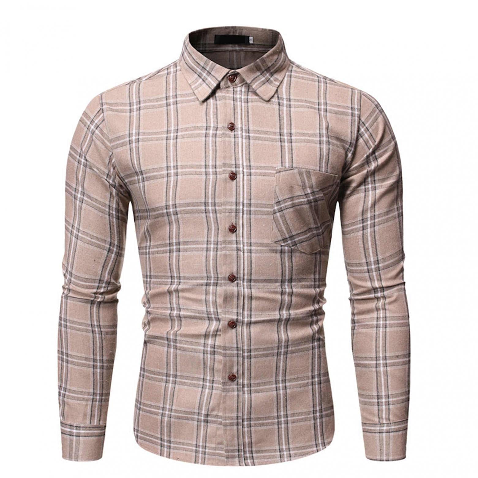 Burband Men's Long Sleeve Slim Fit Brushed Plaid Flannel Shirt - Button Down Business Casual Dress Shirt for Office, Date Night & Fall Layering
