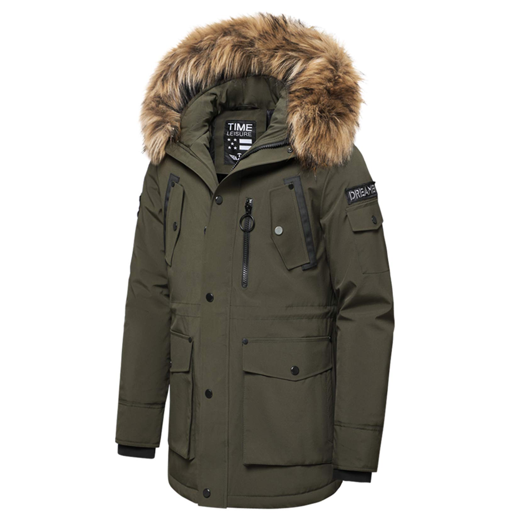 ONSEFZMZ Men's Winter Parka Jacket with Fur Collar - Waterproof, Hooded, Thick Warm Coat for Outdoor Activities | Ideal for Snowboarding, Hiking & Cold Weather