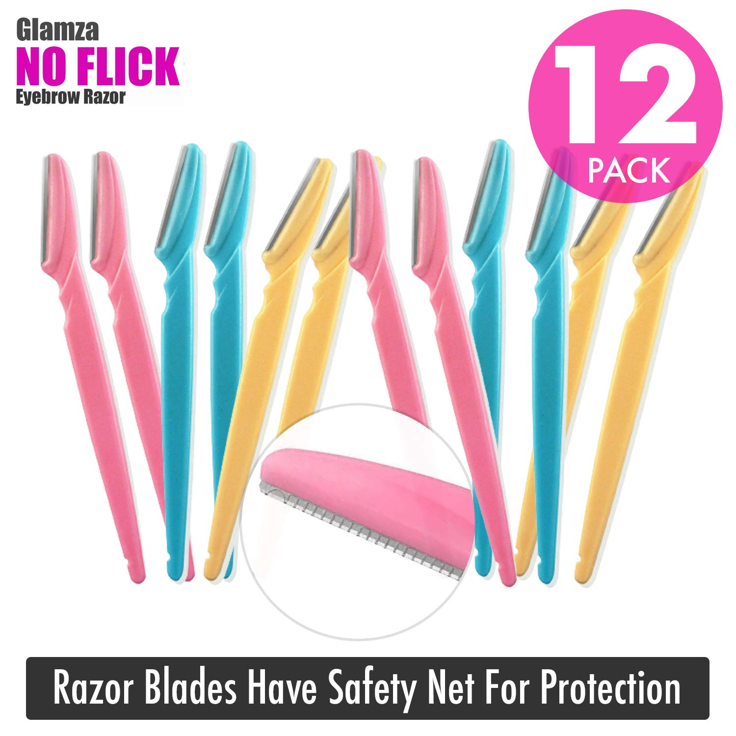 Glamza 12-Pack Women's Face Razors - Dermaplaning Blades for Smooth Skin, Eyebrows, Legs & Arms - Remove Peach Fuzz & Facial Hair - Perfect for At-Home Hair Removal & Skincare Routine