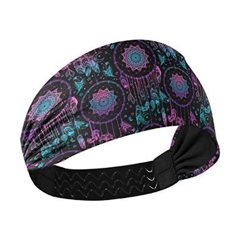 Women's Sports Headbands - Dream Catcher Feather Moon Tribal Boho Style, Breathable Elastic Sweat Bands for Running, Yoga & Workouts - Quick Dry Hair Accessories for Active Lifestyles