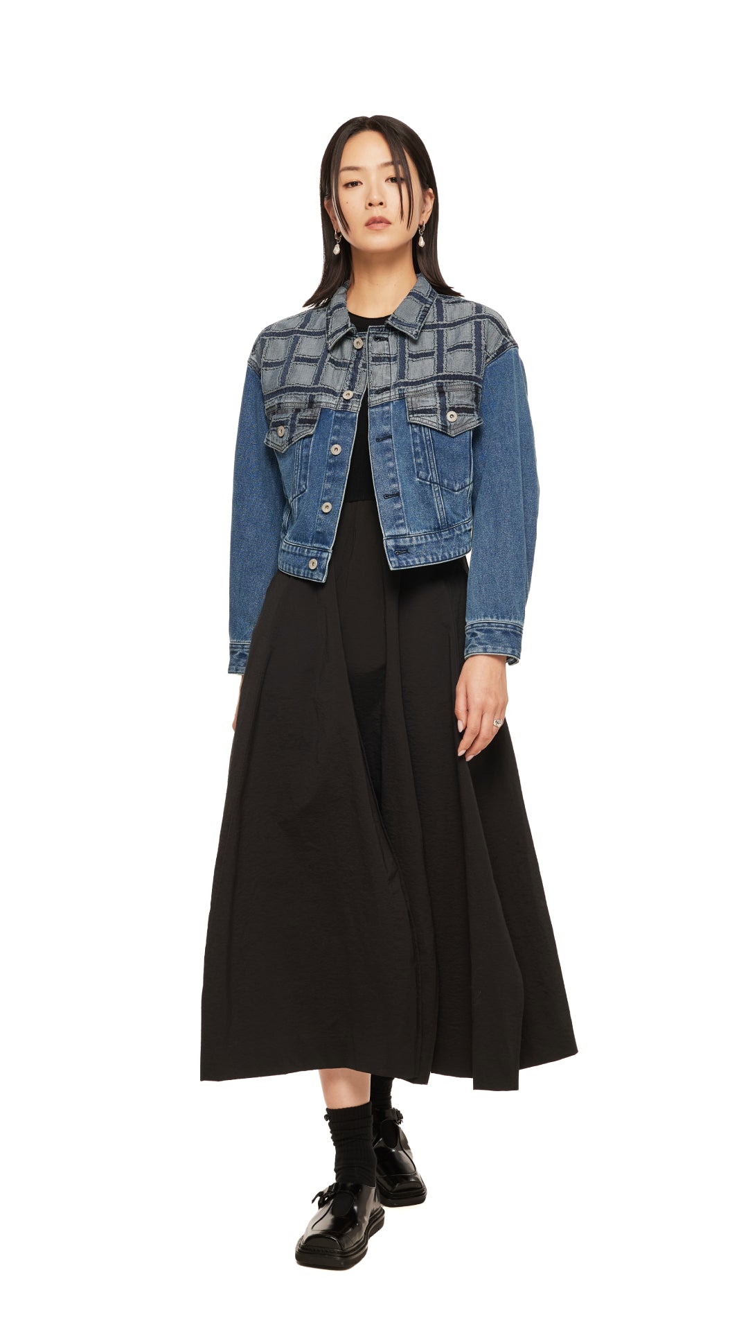 Stylish Patched Crop Denim Jacket for Women - Vintage Distressed Denim Jacket with Unique Embroidery - Perfect for Casual Outfits, Streetwear & Spring Layering
