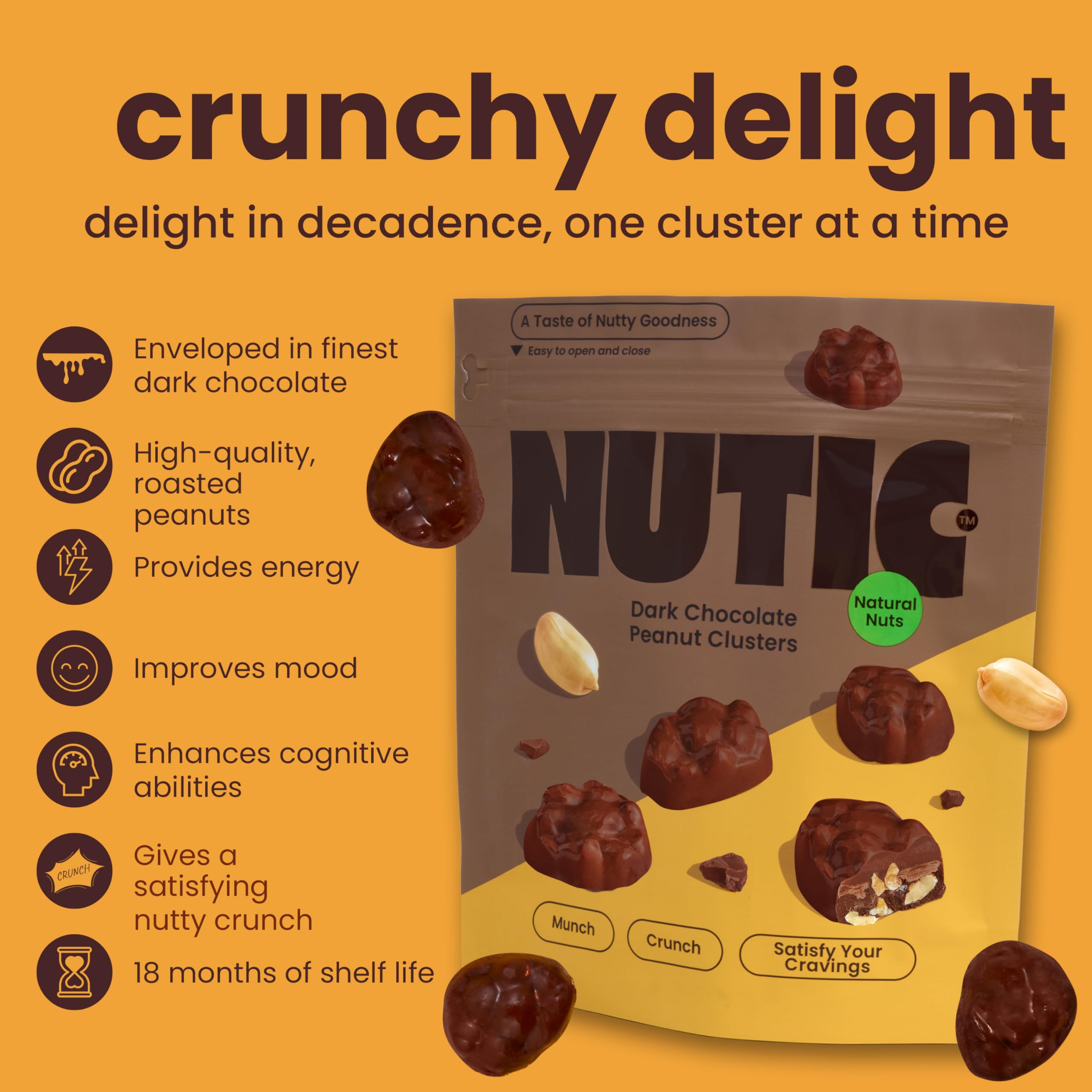 Nutic Dark Chocolate Covered Peanut Clusters - 1LB Bag of Gourmet Chocolate Covered Peanuts - Perfect for Holiday Gifts, Party Snacks & Everyday Indulgence - Made in USA - (Pack of 1) - Great for Movie Nights, Office Treats & Dessert Platters