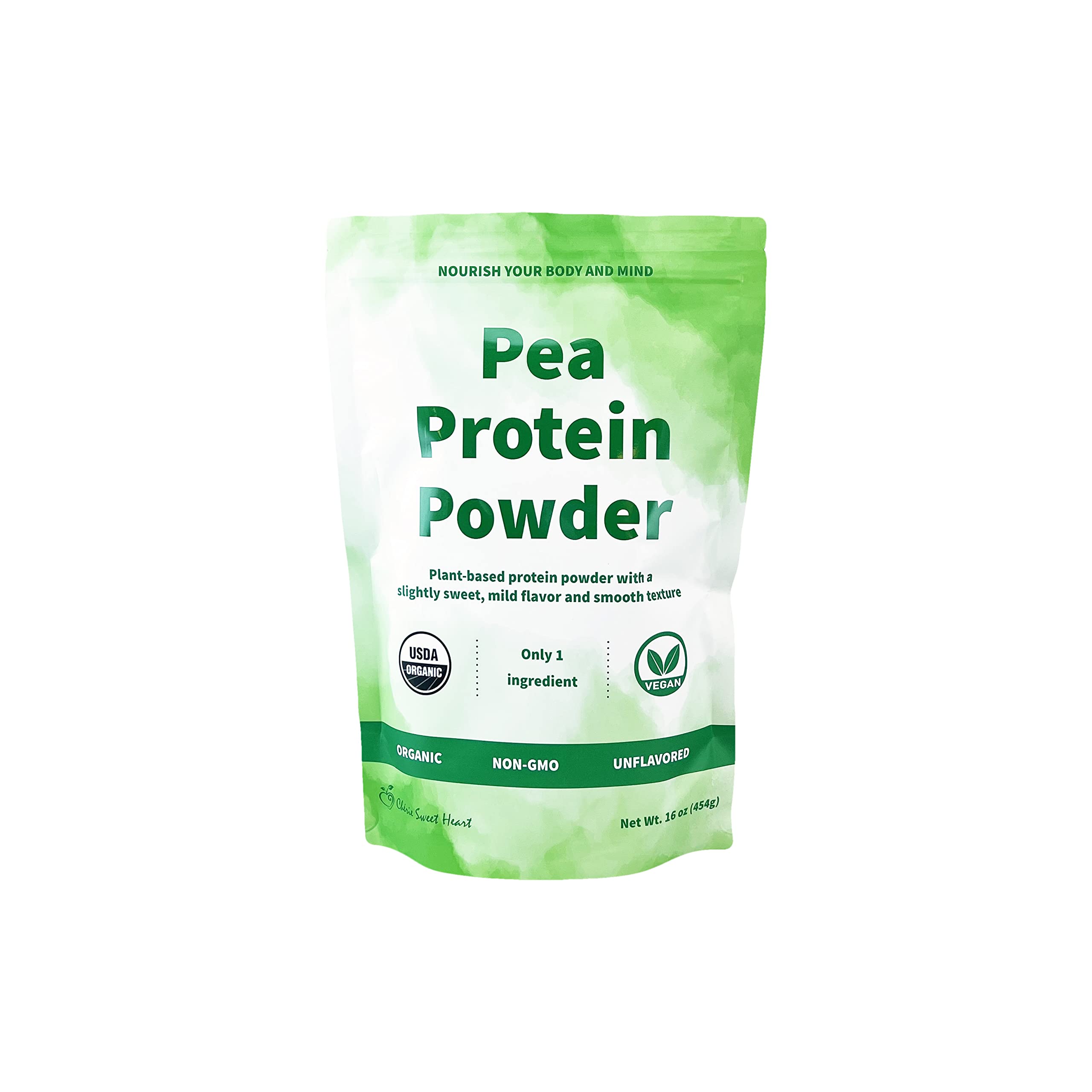 Cherie Sweet Heart Organic Pea Protein Powder 1 lb - 100% Non-GMO, Dairy-Free, Keto & Gluten-Free, Soy-Free Plant-Based Protein Supplement for Smoothies, Baking & Post-Workout Recovery