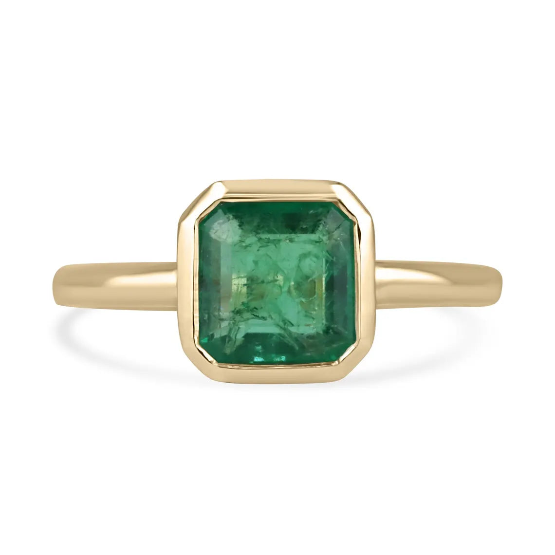 1.15ct Vivid Green Asscher Cut Emerald Solitaire Bezel Set 14K Gold Ring for Engagement, Wedding & Anniversary Gifts - Elegant Jewelry for Women