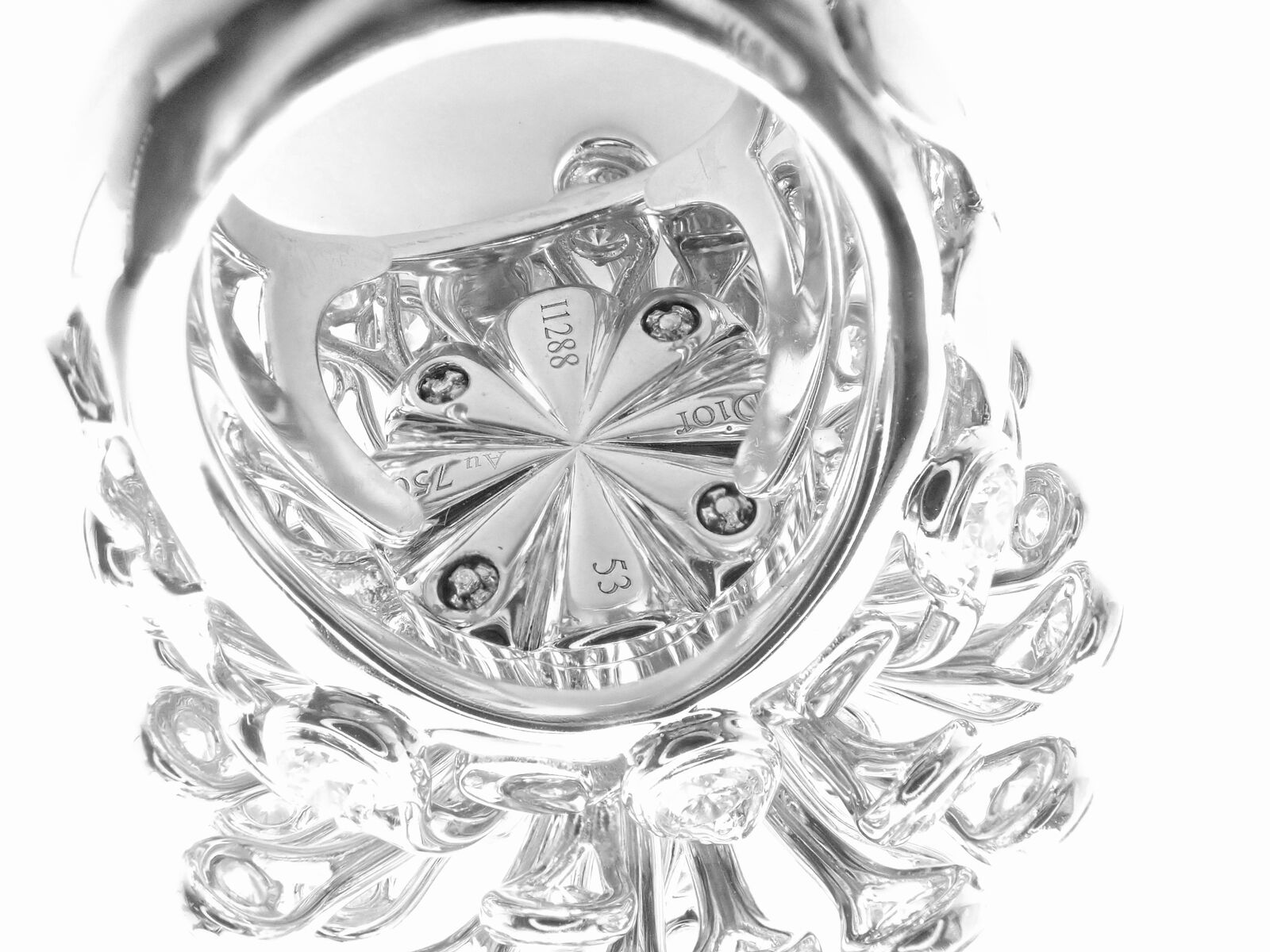 Authentic Christian Dior 18k White Gold 6.5 Carat Diamond Large Flower Ring - Luxury Jewelry for Weddings, Anniversaries & Special Occasions