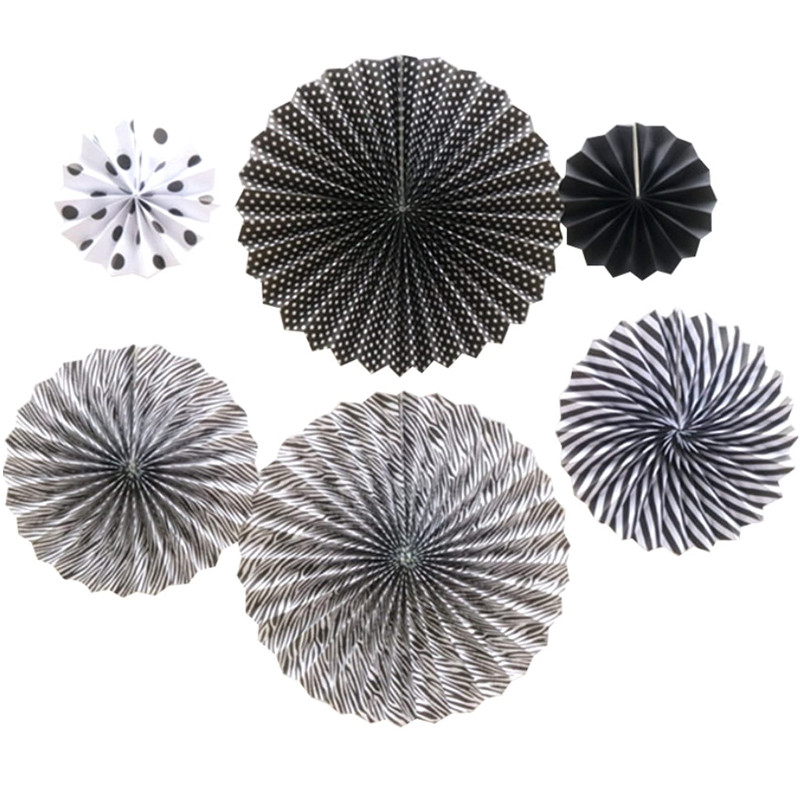 Jarcgoer 6-Pack Black Paper Fan Flowers - DIY Hanging Pinwheels for Wedding, Birthday, Christmas Party Decorations - Elegant Paper Craft Fan Set for Home, Garden & Event Decor