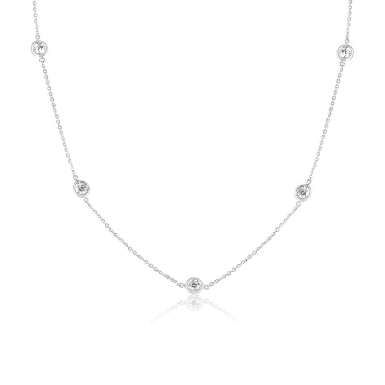 14K White Gold Round Cut Diamond Chain Necklace - 1.90tcw Diamond Pendant for Women | Elegant Layering Jewelry for Everyday Wear, Date Nights & Special Occasions