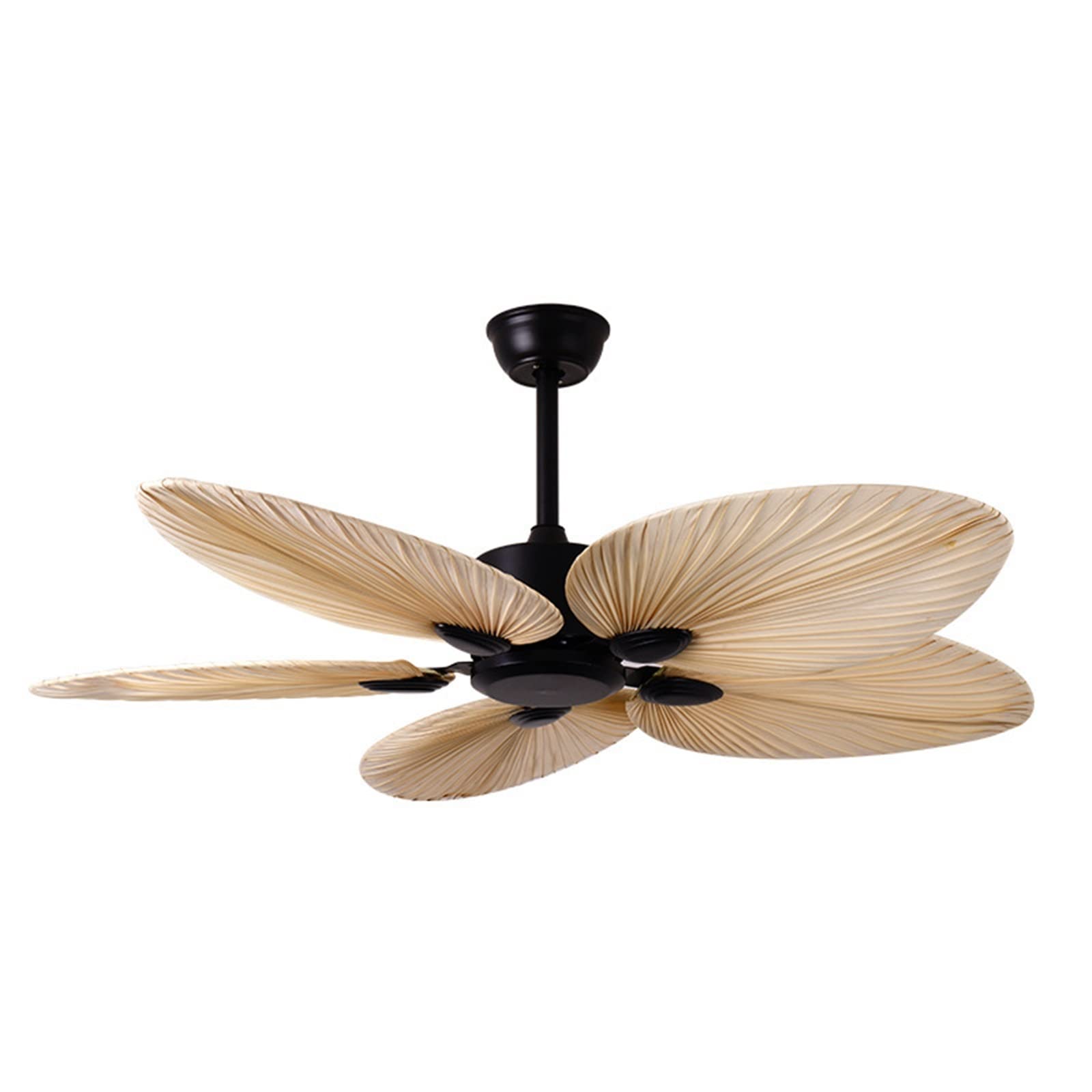 52 Inch Black Palm Leaf Ceiling Fan with Remote Control - Energy Efficient Sunflower Blade Design for Living Room, Bedroom, Restaurant & Hotel - Quiet Inverter Motor for Year-Round Comfort