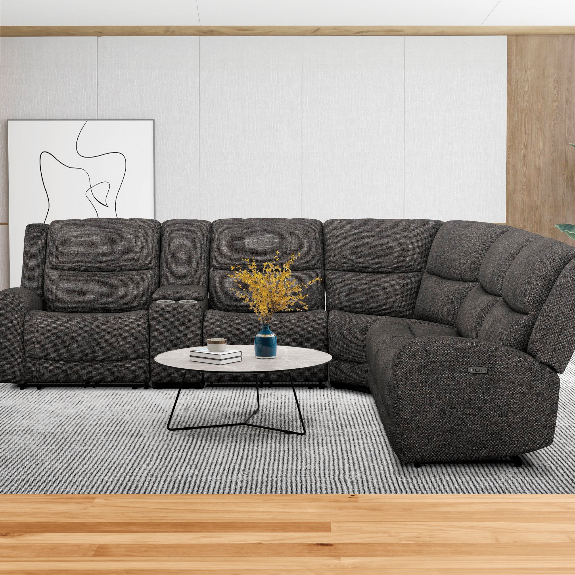 Grayson 6-Piece Sectional Sofa with 2 Power Recliners - Modern L-Shaped Living Room Furniture for Family Movie Nights & Entertaining Guests