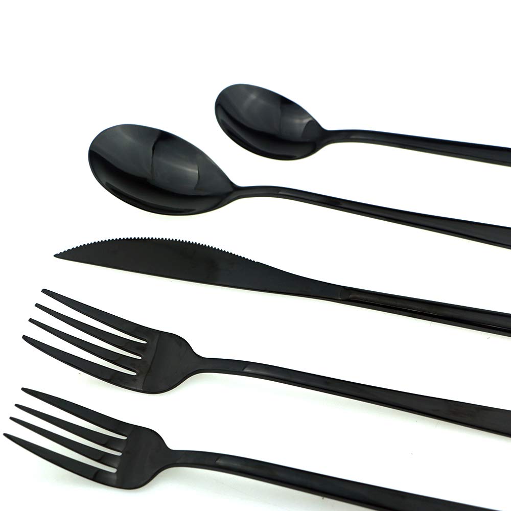 Premium JASHII 20-Piece Mirror Polished Black Stainless Steel Flatware Set - SUS304 Dinnerware Cutlery with Knives, Forks & Spoons for 4 People - Elegant Table Setting for Restaurants, Weddings & Dinner Parties