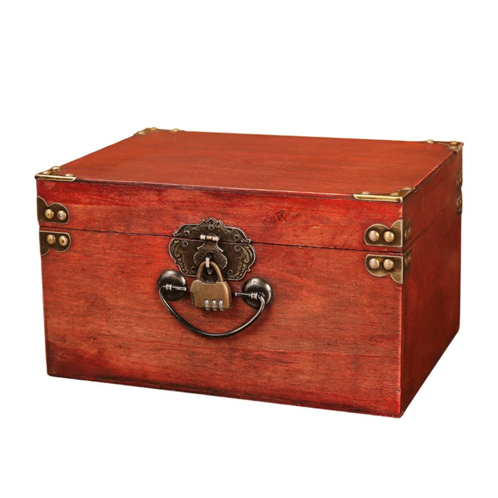 Vintage Wooden Treasure Chest with Lock - Handmade Jewelry Storage Box for Certificates & Keepsakes (Brown, 24x16x10.3cm) - Perfect for Home Decor, Wedding Gifts & Antique Collection Display