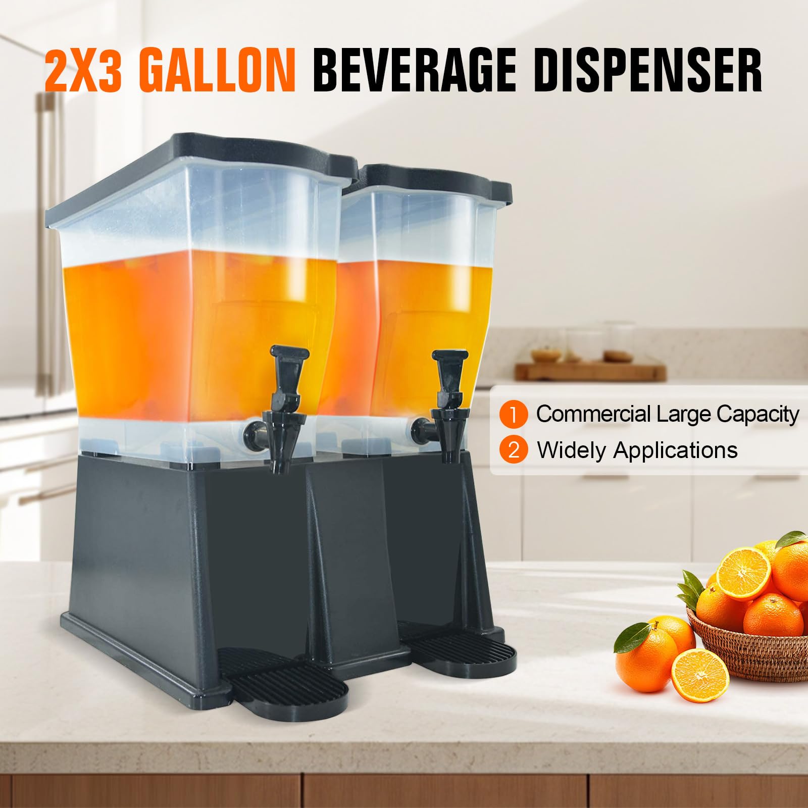 6 Gallon (22L) Commercial Beverage Dispenser with Spigot - Double Tank Drink Dispenser for Parties, Catering, Buffets & Restaurants - Perfect for Juice, Lemonade, Iced Tea & Punch Serving at Events