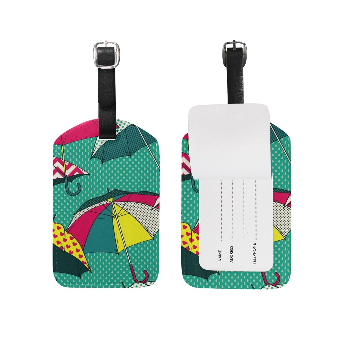 Vintage Comic Umbrella Luggage Tag - PU Leather Travel Suitcase ID Tag, Waterproof Baggage Label for Airlines (Perfect for Travel, Business Trips & Vacation)