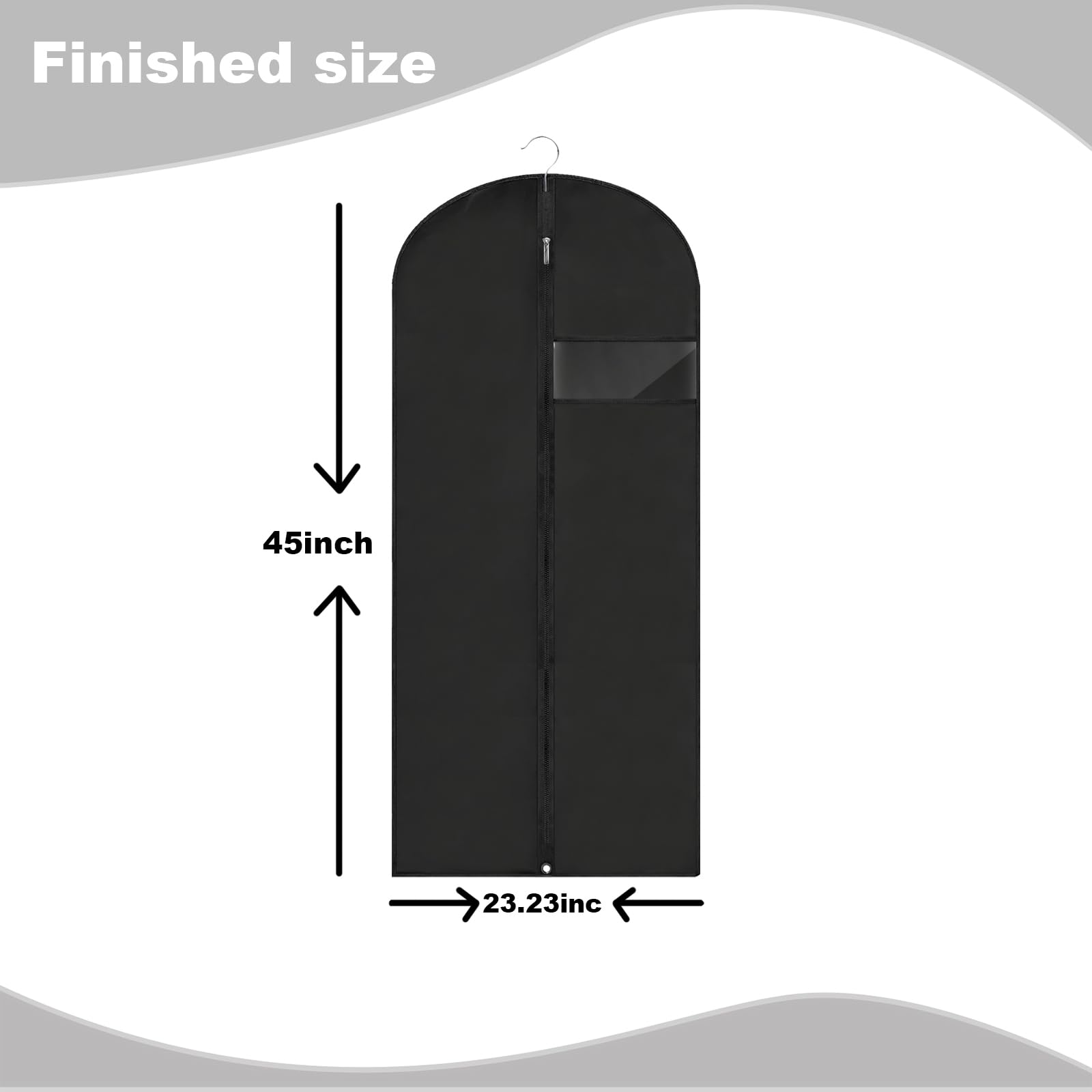45'' Long Dress Bags for Gowns & Suits - 2 Pack Black Garment Storage Bags for Travel, Wedding Dresses, Formal Wear & Closet Organization