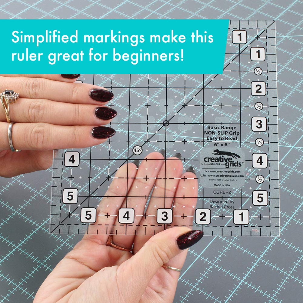Creative Grids CGRBR2 6-Inch Square Quilt Ruler - Non-Slip Measuring Tool for Patchwork, Sewing & Quilting Projects - Perfect for DIY Crafting and Fabric Cutting