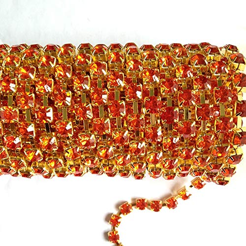 Premium SS6-SS38 Gold Base Crystal Rhinestones - 10 Yards/roll Sew-On Strass Stones for DIY Fashion, Costumes & Jewelry Making - Perfect for Dresses, Shoes, Bags & Home Decor Accessories