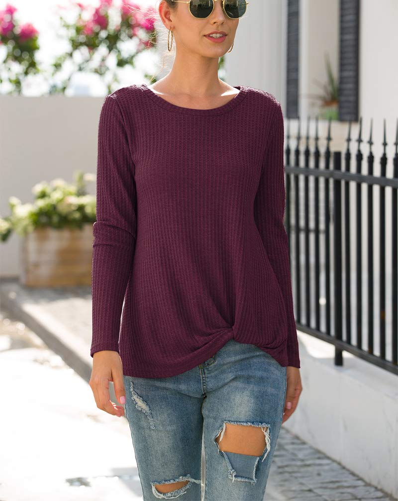 Neineiwu Women's Casual Long Sleeve Twist Knot Waffle Knit Shirt - Loose Cute Blouse for Fall & Winter | Perfect for Office, Date Night and Weekend Outfits