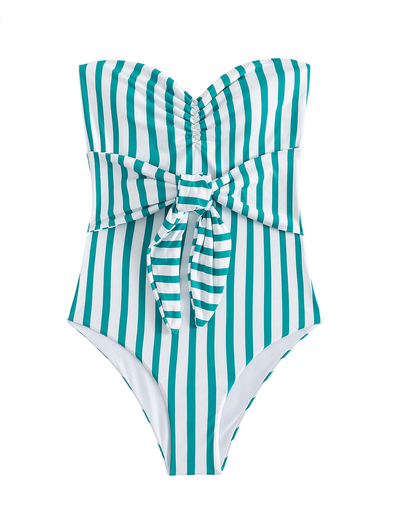 SweatyRocks Women's Bandeau One Piece Swimsuit - Tie Front Tummy Control Bathing Suit for Women | Beach Vacation, Pool Party & Summer Swimwear
