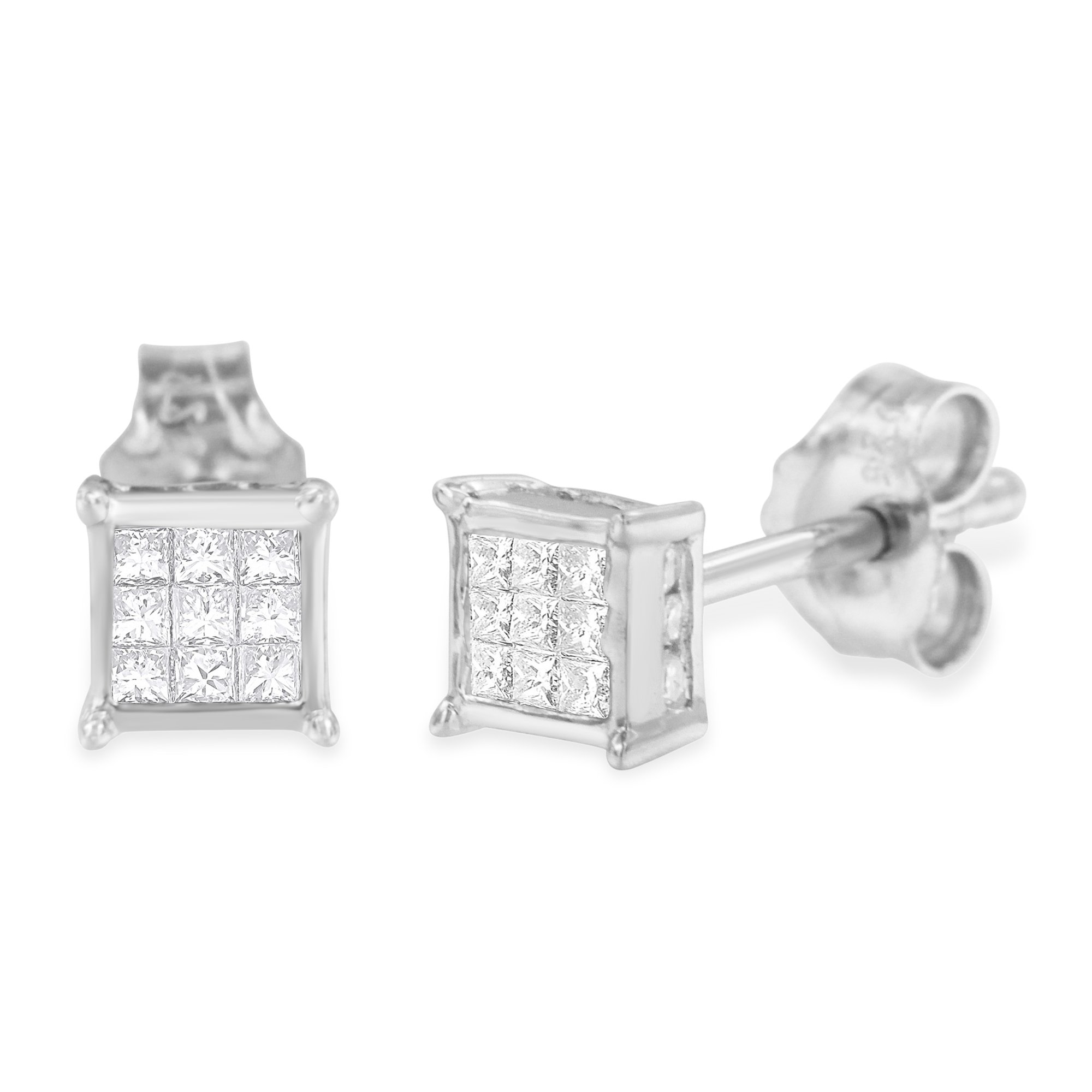 Sterling Silver Princess Cut Diamond Stud Earrings - 0.3 Carat Total Weight, H-I Color, I1-I2 Clarity - Perfect for Weddings, Anniversaries & Everyday Elegance