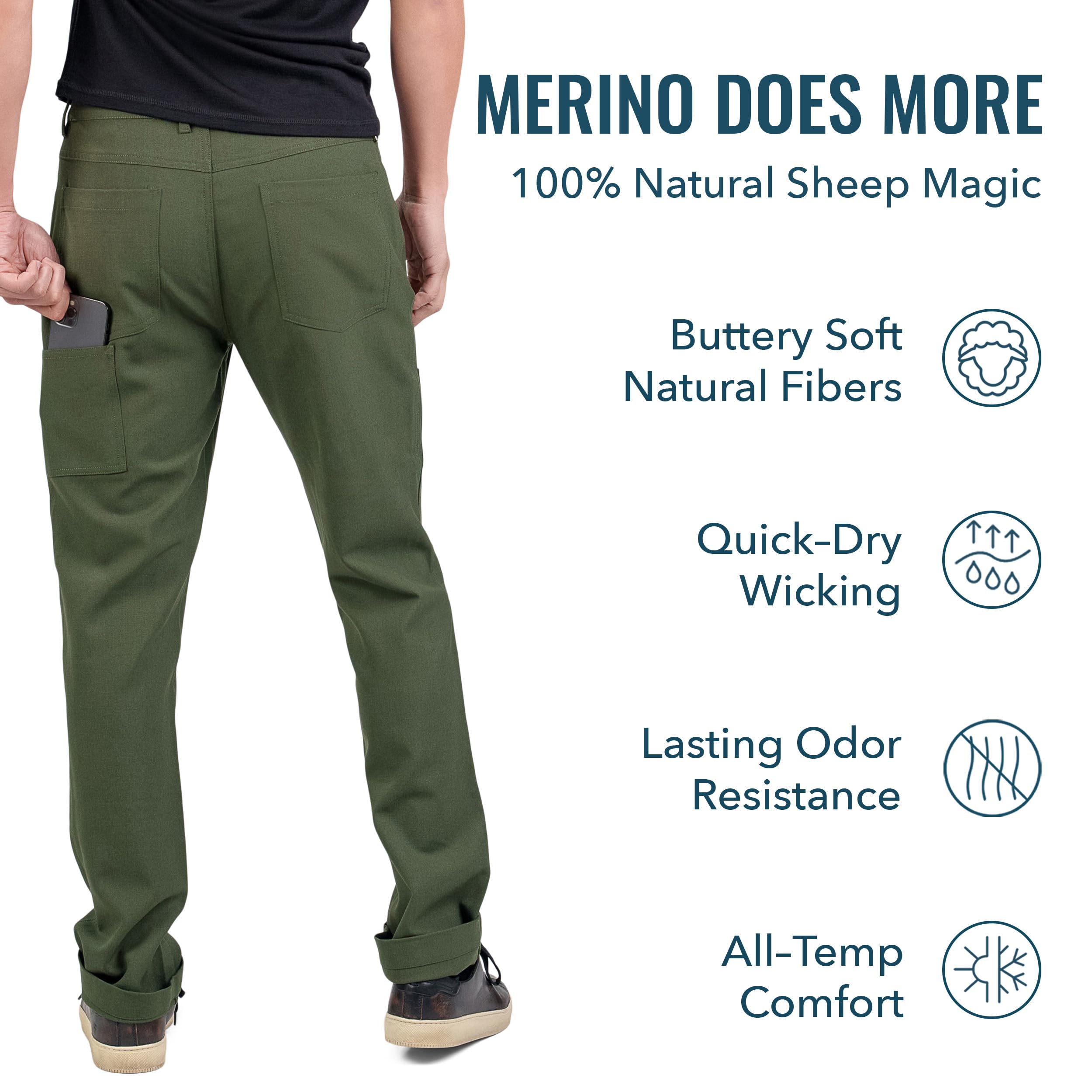Men's Merino Wool Longhaul Travel Pants - Natural Stretch, Odor Resistant, Breathable Hiking & Outdoor Adventure Pants | Seattle Designed for Comfort & Durability