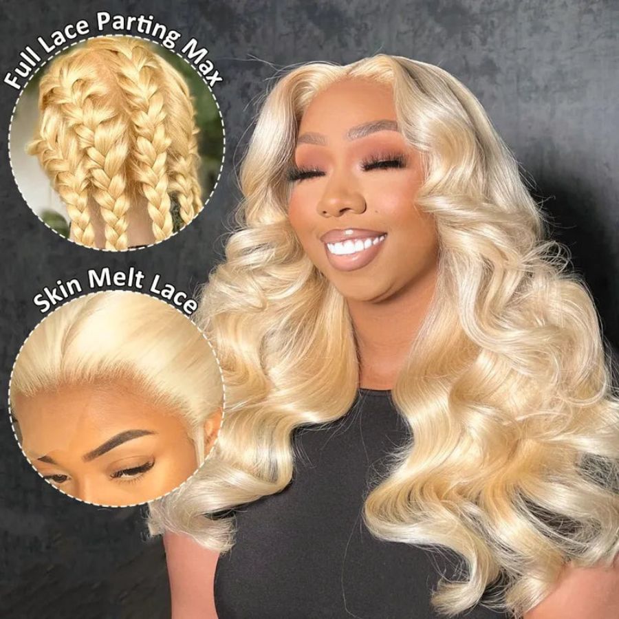 WOWANGEL 613# Blonde Full Lace Wig with Transparent Lace - Natural Body Wave Human Hair Wig for Women | Perfect for Cosplay, Daily Wear & Special Occasions