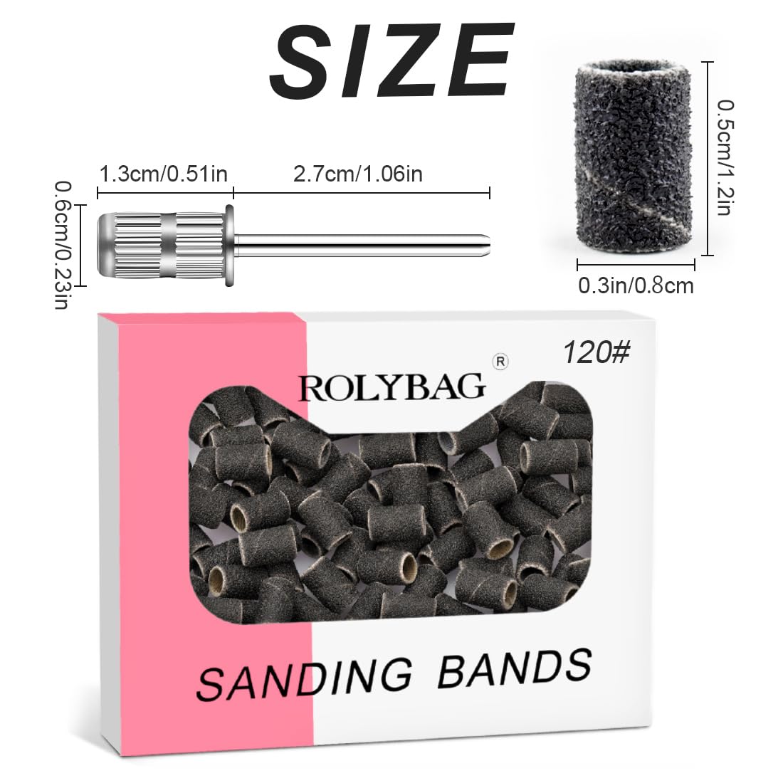 Professional 120 Grit Nail Sanding Bands for Nail Drill - 100 Medium Sanding Bands with Storage Box & 2 Mandrels (Fits 3/32