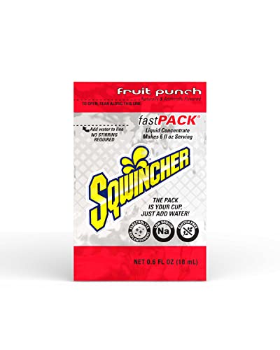 Sqwincher Fast Pack Liquid Concentrate - Fruit Punch Flavor, 0.6 fl oz (4 Packs of 50) | Electrolyte Replenishment for Hydration During Sports, Workouts & Outdoor Activities