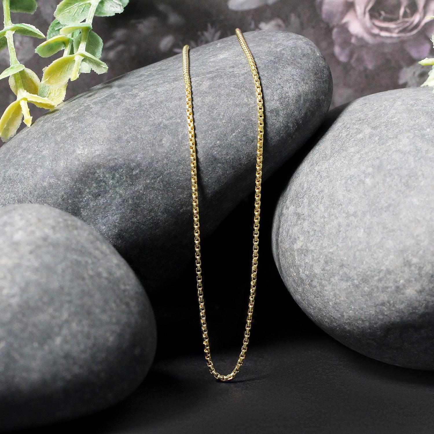14K Yellow Gold Round Box Chain Necklace - 1.35mm Thin Dainty Chain for Women - Perfect for Layering, Pendants & Everyday Jewelry