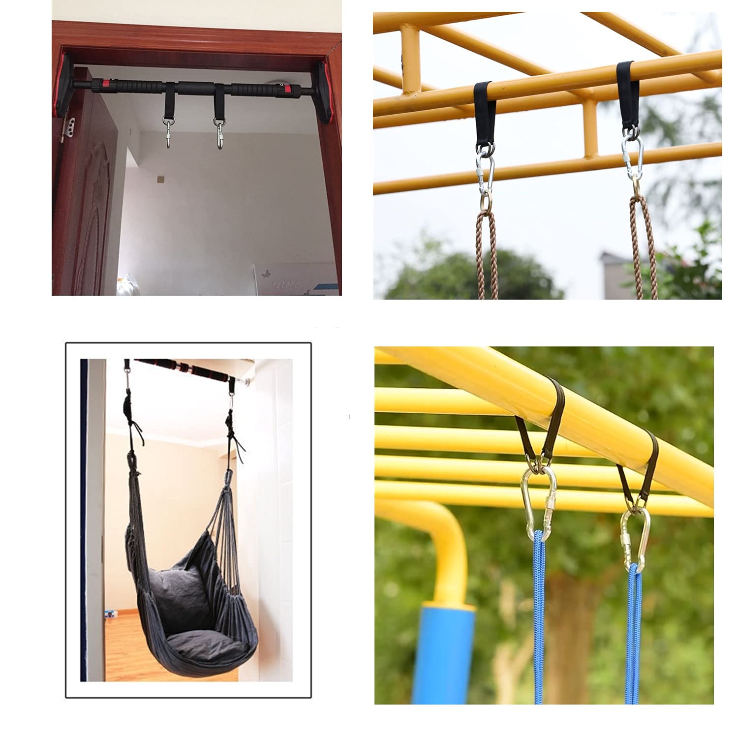 Heavy Duty Tree Swing Straps 2 Pack - 9.84 Inch Hammock Hanging Kit with Safety Lock Carabiner Hooks for Outdoor Swings, Yoga Hammocks, Gym Equipment & Pulley Systems - Perfect for Backyard, Park & Camping Use