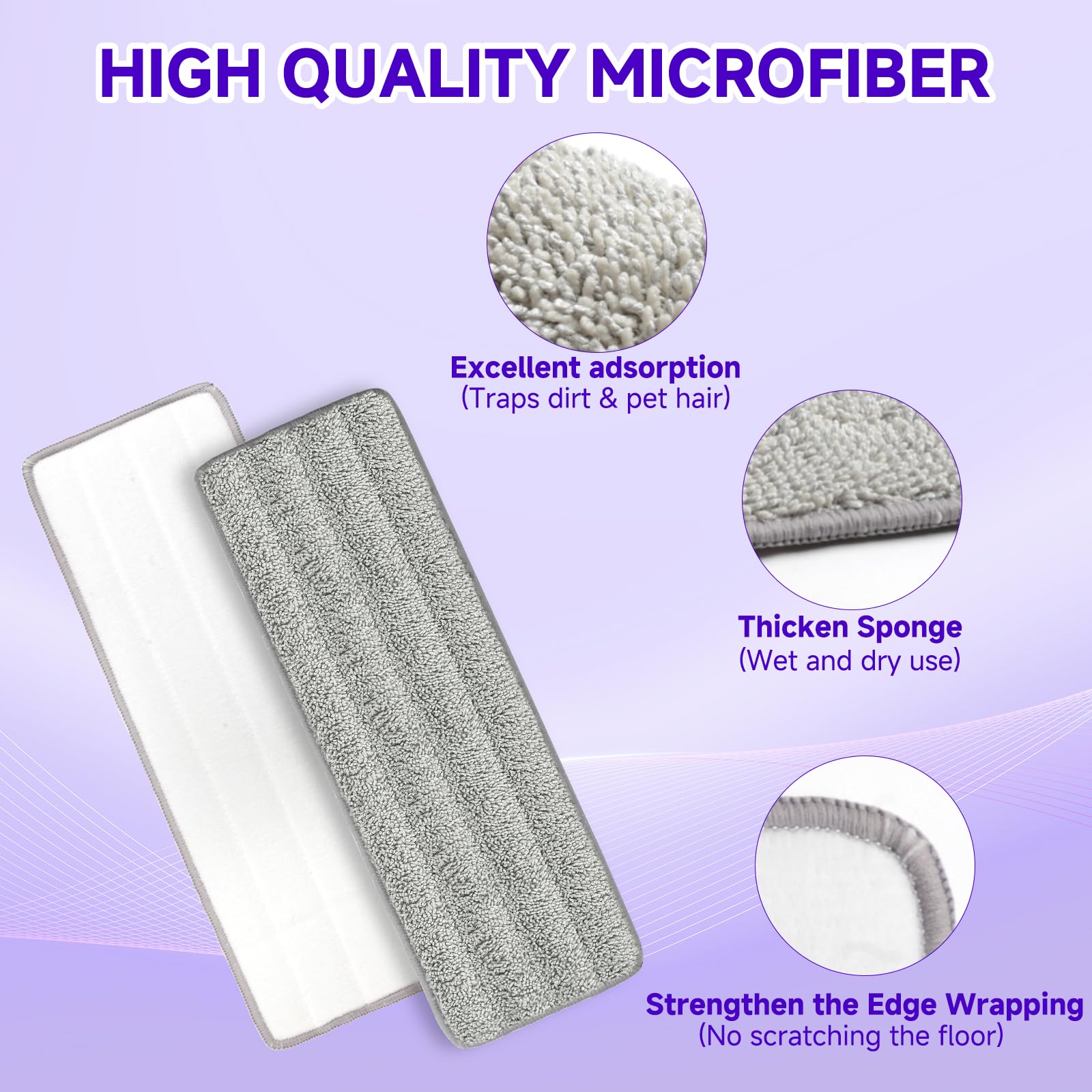 6 Pack Microfiber Mop Pads Refills for Swiffer Power Mop - 13'' to 15'' Washable Floor Cleaning Pads for Hardwood & Tile Floors - Perfect for Kitchen, Bathroom & Pet Hair Removal