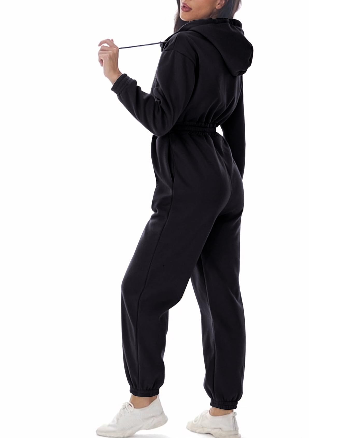 CozyPoin Women's Fleece Jumpsuit - One Piece Hooded Romper with Pockets, Warm Winter Tracksuit Onesie for Lounge, Sleepwear & Outdoor Activities