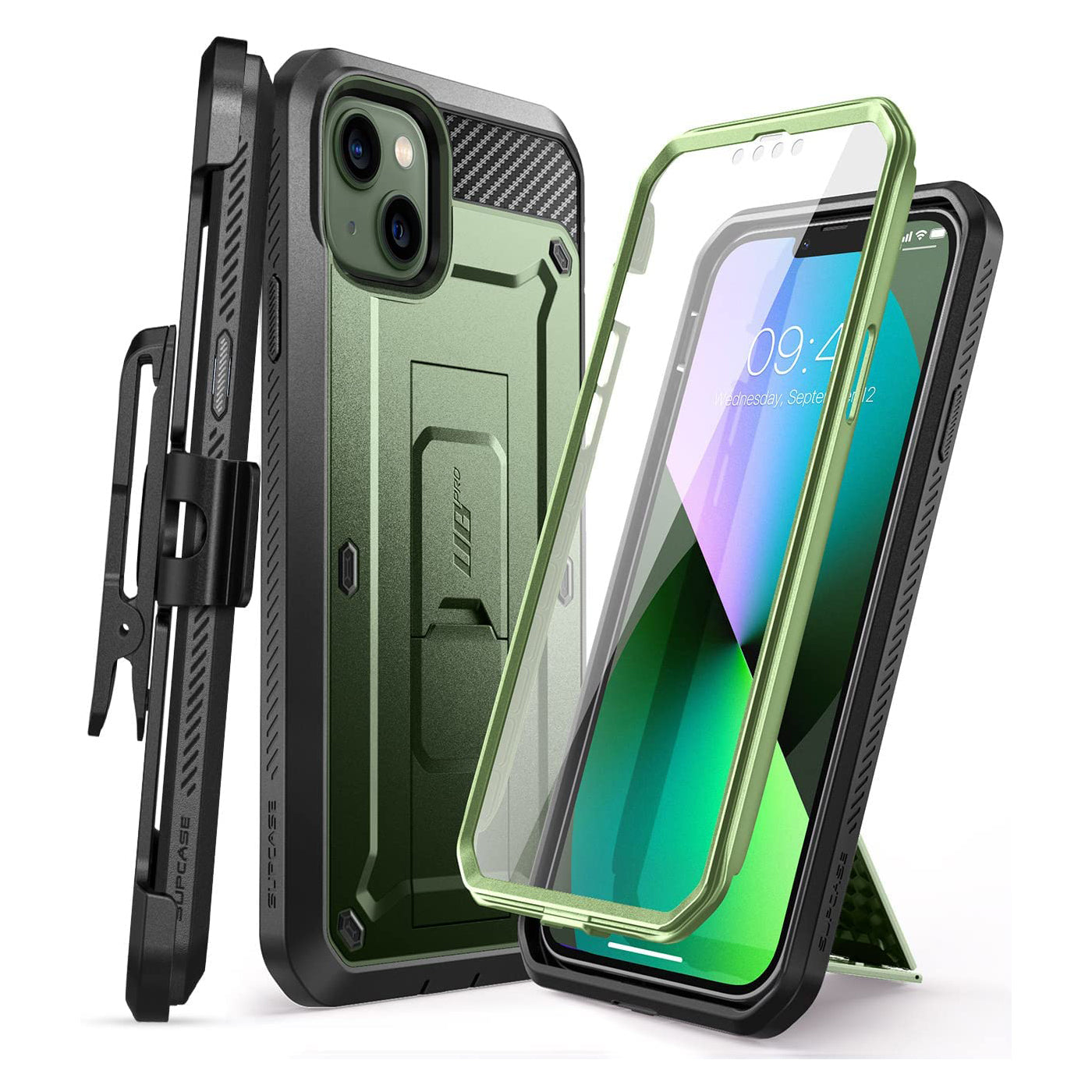iPhone 13 6.1 Inch Shockproof Case - Unicorn Beetle Pro Heavy Duty Rugged Cover with Screen Protector, Dark Green - Perfect for Outdoor, Work & Extreme Sports Protection