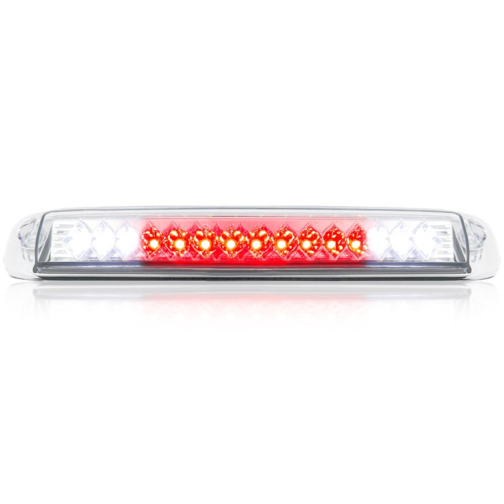 RECON Clear 3rd Brake Light Kit with Red & White LED Lights - Compatible with 1999-2006 GMC Sierra & Chevy Silverado 1500/2500/3500 Models - Clear Lens for Enhanced Visibility & Style - Perfect for Truck Upgrades & Nighttime Safety