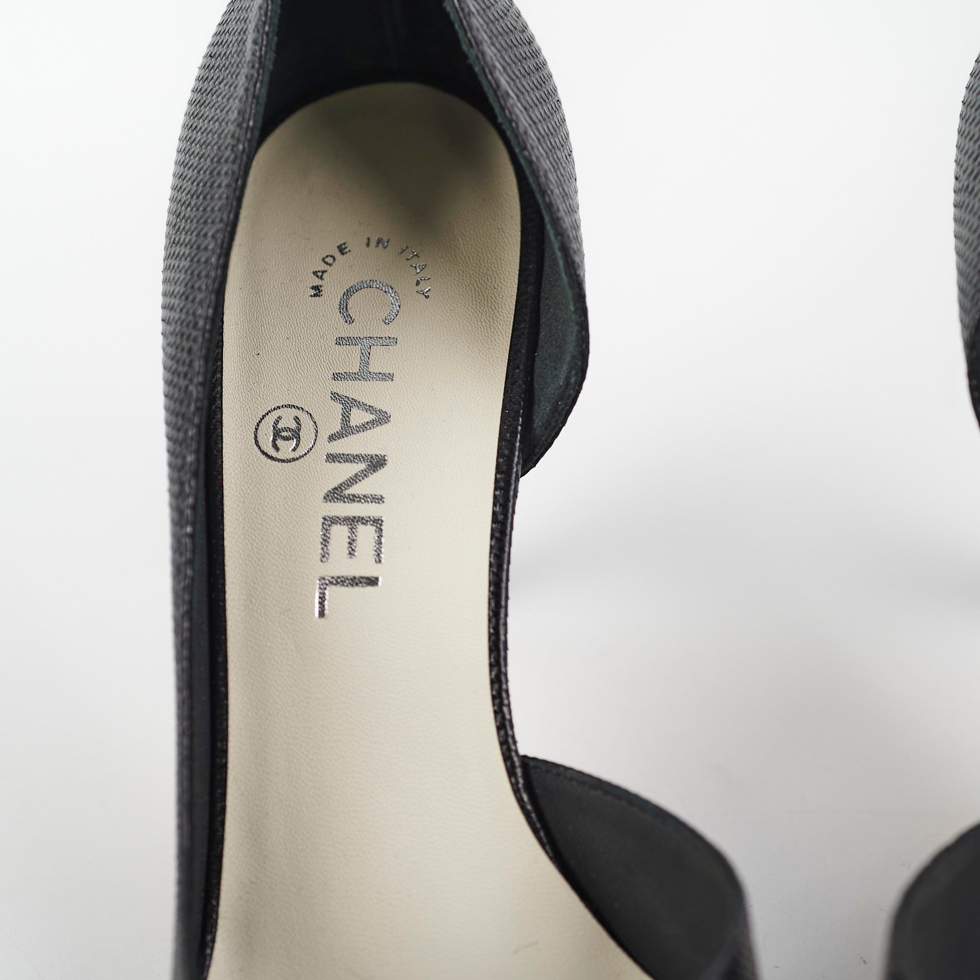 Chanel Black Leather High Heels Women's Shoes Size 38.5 - Perfect for Evening Parties, Weddings & Formal Events