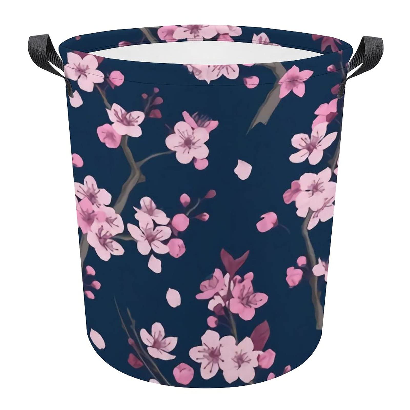 Pink Cherry Blossom Laundry Basket - Collapsible Oxford Clothes Hamper with Large 16.5