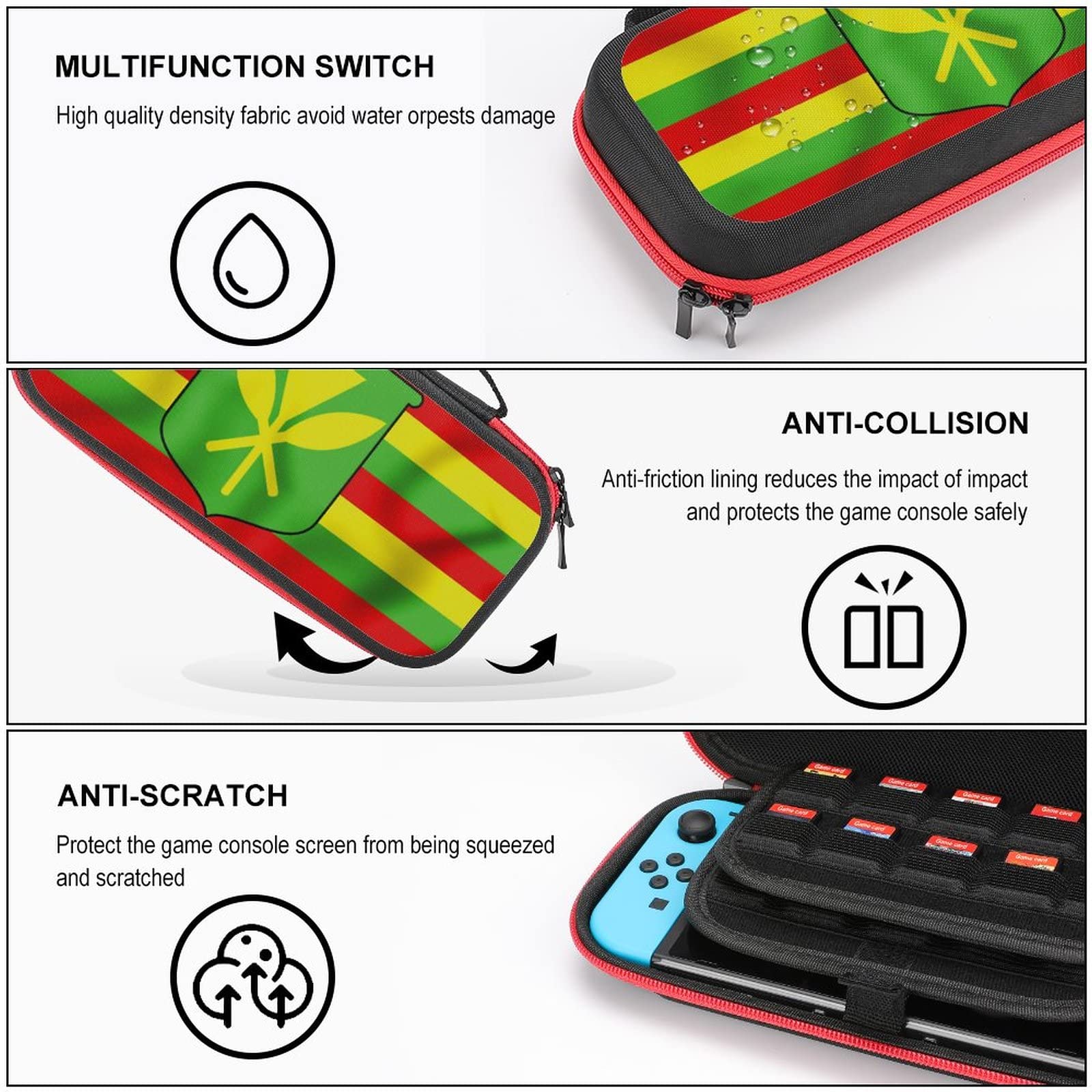 Hawaiian Kanaka Maoli Flag Nintendo Switch Carrying Case - Portable Travel Cover with 20 Game Card Slots | Perfect for Gaming On-The-Go & Hawaii-Themed Accessories