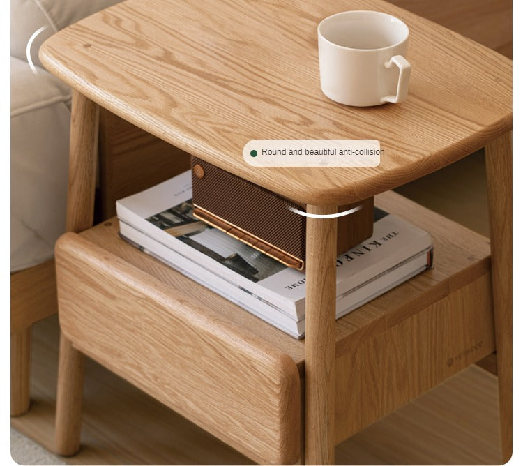 Solid Oak Wood Nightstand with Drawer - Modern Bedside Table for Small Spaces - Perfect for Bedrooms, Living Rooms, and Dorm Rooms
