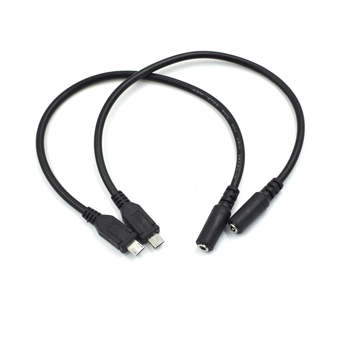 2Pcs Micro 5Pin Male to 3.5mm Female AUX Audio Cable Adapter - Compatible with Headset, Clip Mic, Microphone - High Quality Audio Extension Cord for Gaming, Recording, Podcasting, PC & Mobile Devices