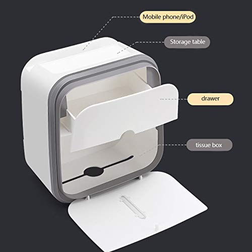 Wall-Mounted Adhesive Tissue Box Holder with Drawer - 2 Layer Multifunctional Bathroom Organizer for Toilet Paper Storage (Gray) - Perfect for Small Bathrooms, RVs & Space-Saving Home Organization