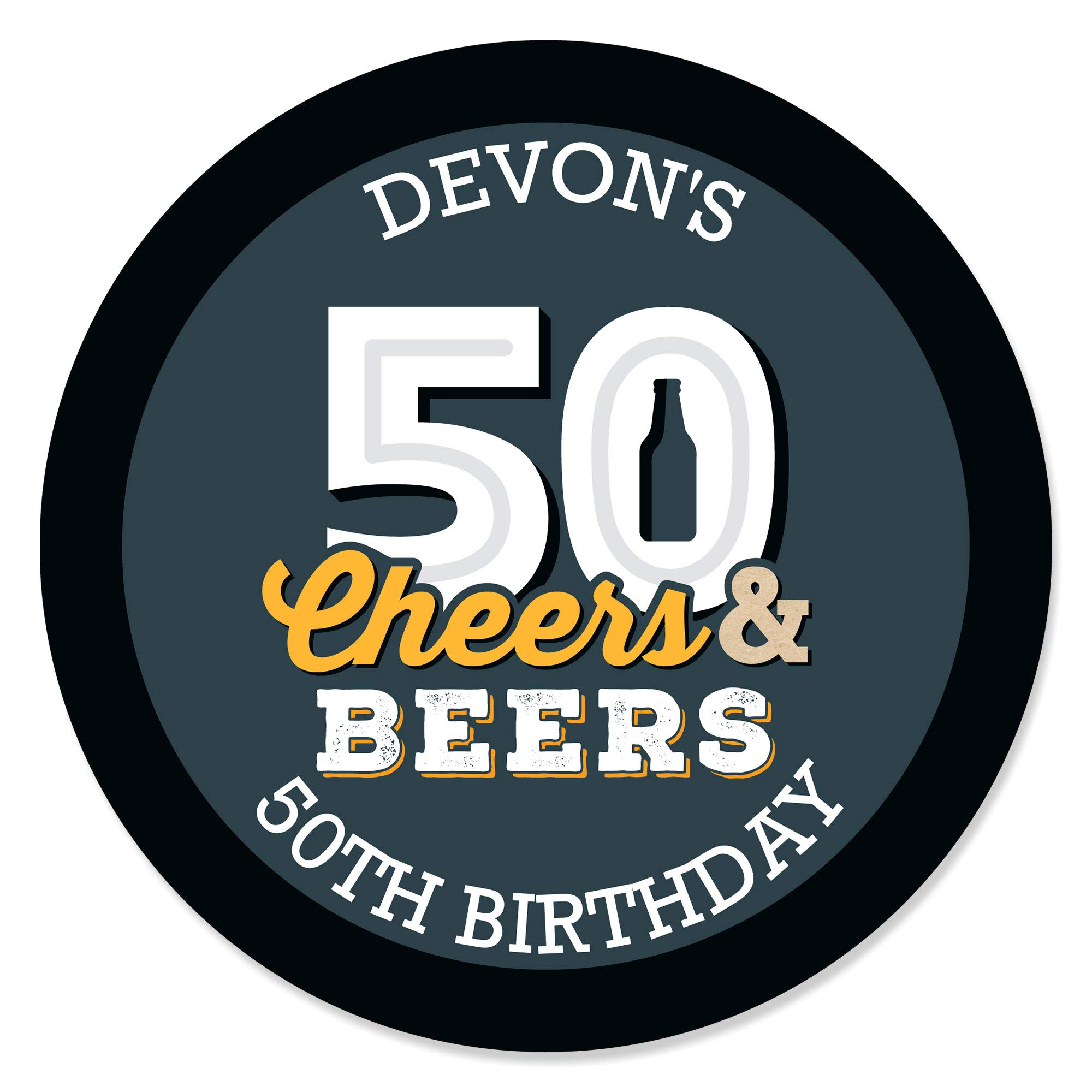 Personalized Cheers and Beers 50th Birthday Party Favor Stickers - Custom Text Circle Labels - 24 Count - Perfect for 50th Birthday Decorations, Gifts & Beer Bottle Labels