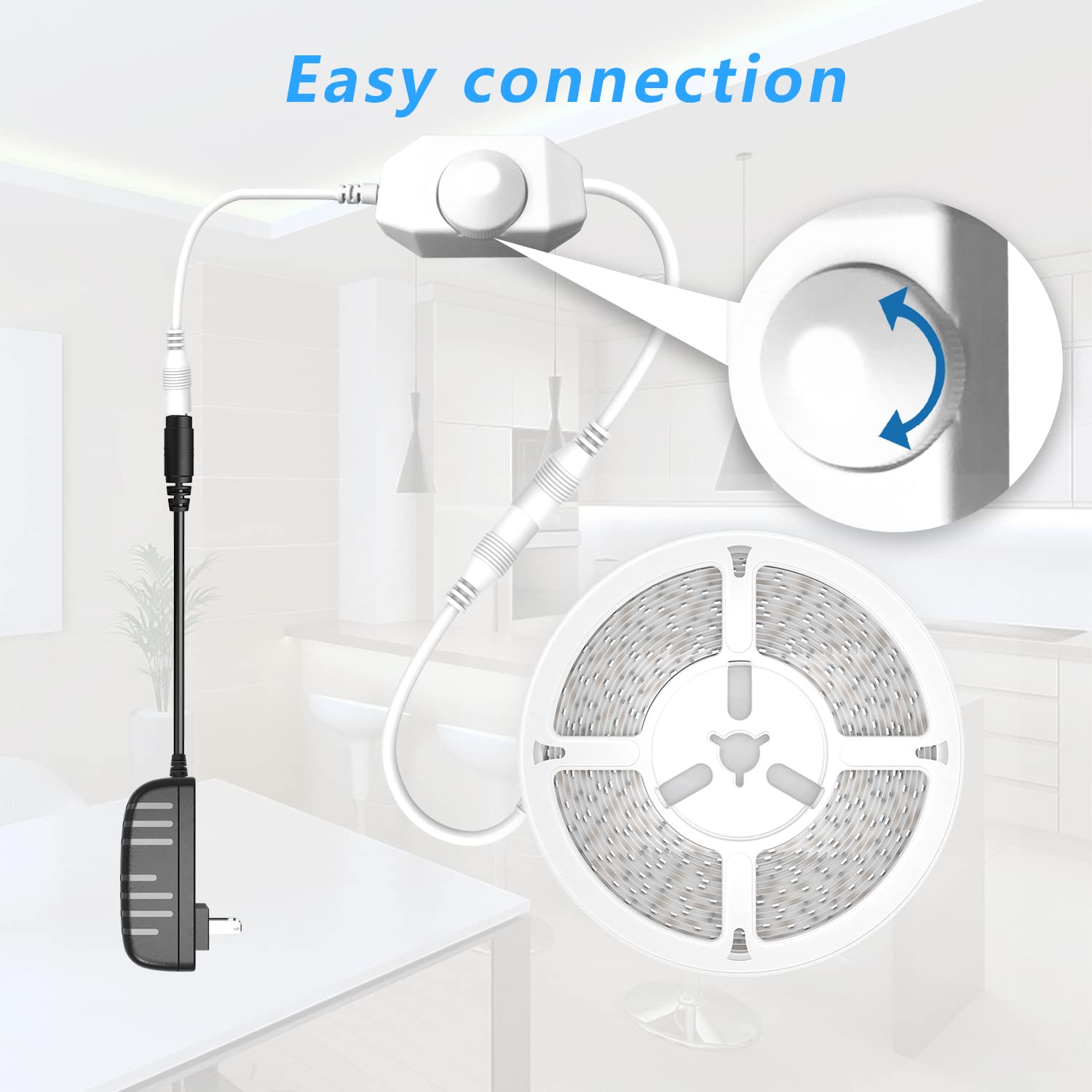 PHOPOLLO 25ft White LED Strip Lights - Dimmable 6500K Daylight White Flexible Light Strip with 460 LEDs for Bedroom, Kitchen, Mirror, TV Backlighting & Home Decoration | Perfect for Accent Lighting, Under Cabinet, and DIY Projects