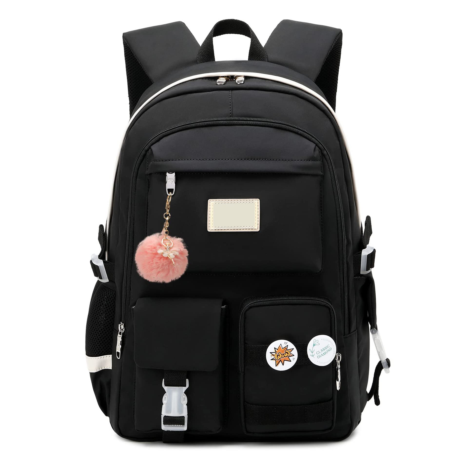 Cute Aesthetic Anime School Backpack for Teen Girls - Lightweight Bookbag for Middle & High School, College, Travel & Daily Use - Black