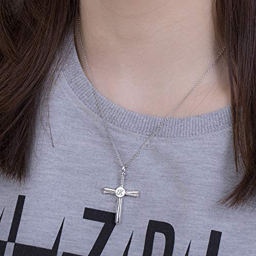 Personalized Baseball Bat Cross Necklace with Initial & Number - 925 Sterling Silver/Brass Sports Jewelry for Men, Fathers & Boys | Perfect Gift for Baseball Fans, Athletes & Graduation