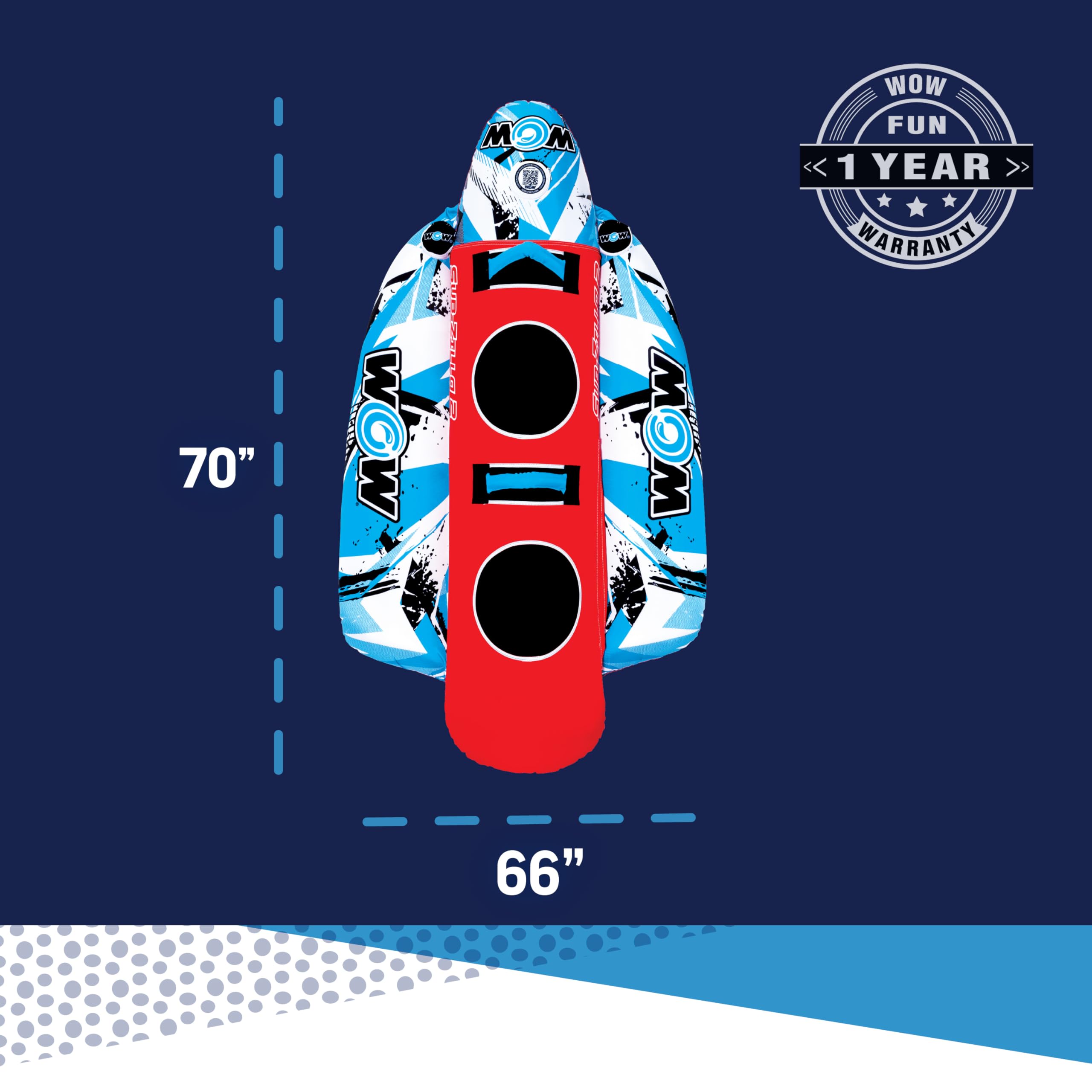 WOW Sports Super Sub Towable Tube for Boating - 1-2 Person Inflatable Water Tube with 340 lbs Capacity - Perfect for Water Sports, Lake & Ocean Fun - Great for Youth & Adults