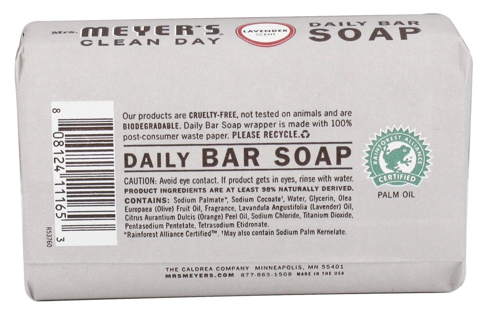 Mrs. Meyer's Lavender Bar Soap - 5.3 oz | Natural Hand & Body Cleanser for Dry Skin | Perfect for Bathroom, Kitchen & Travel Use